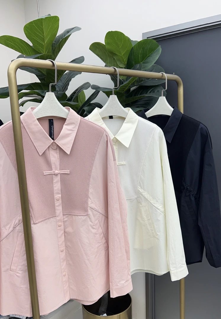 水淼春款毛棉拼接薄衬衫0159