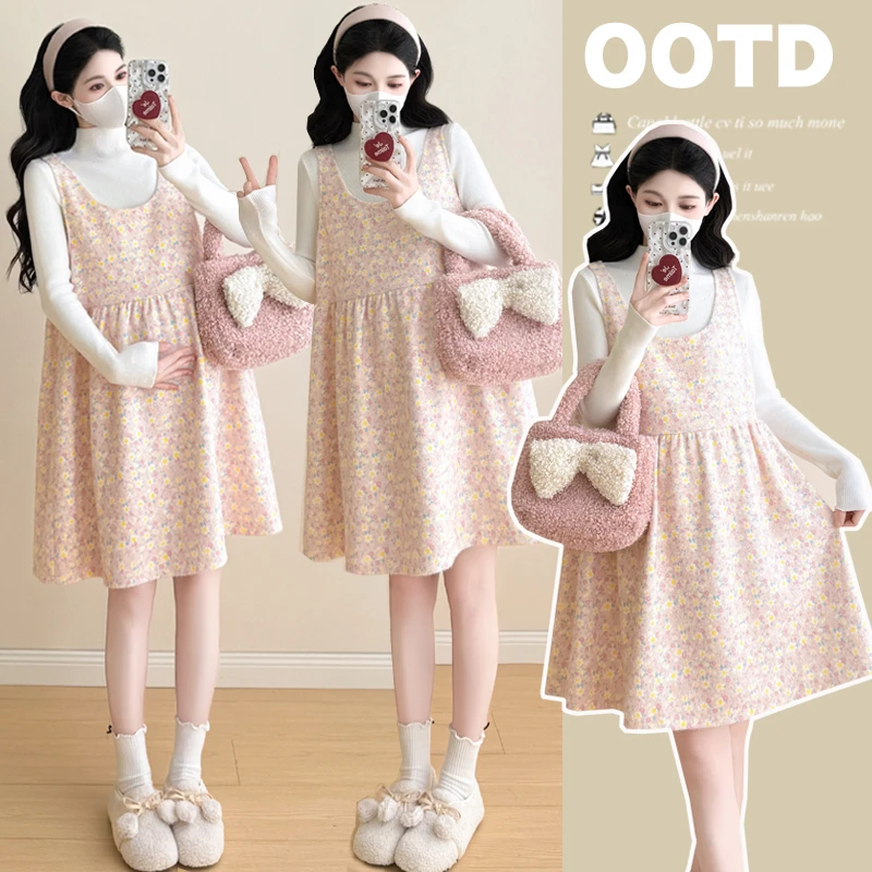 2025早秋甜美洋气时尚孕妇两件套套装甜美宽松娃娃背带裙套装