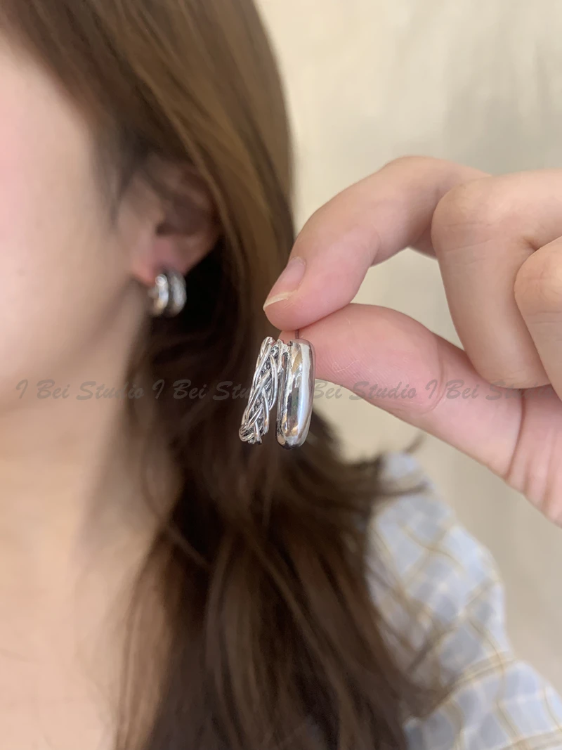 铜合金耳饰 几何形女麻花绳小众复古耳环设计感百搭法式冷淡风