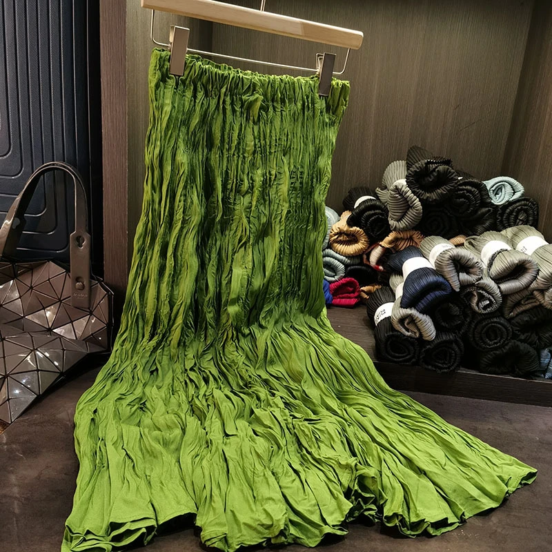 高级压皱半身裙女新款百搭遮胯时髦高端显瘦高腰A字裙大摆裙