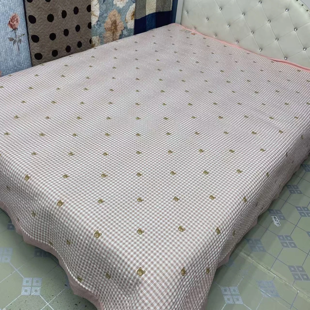 [粉色小熊头花边款]四季通用床盖+-5公分误差