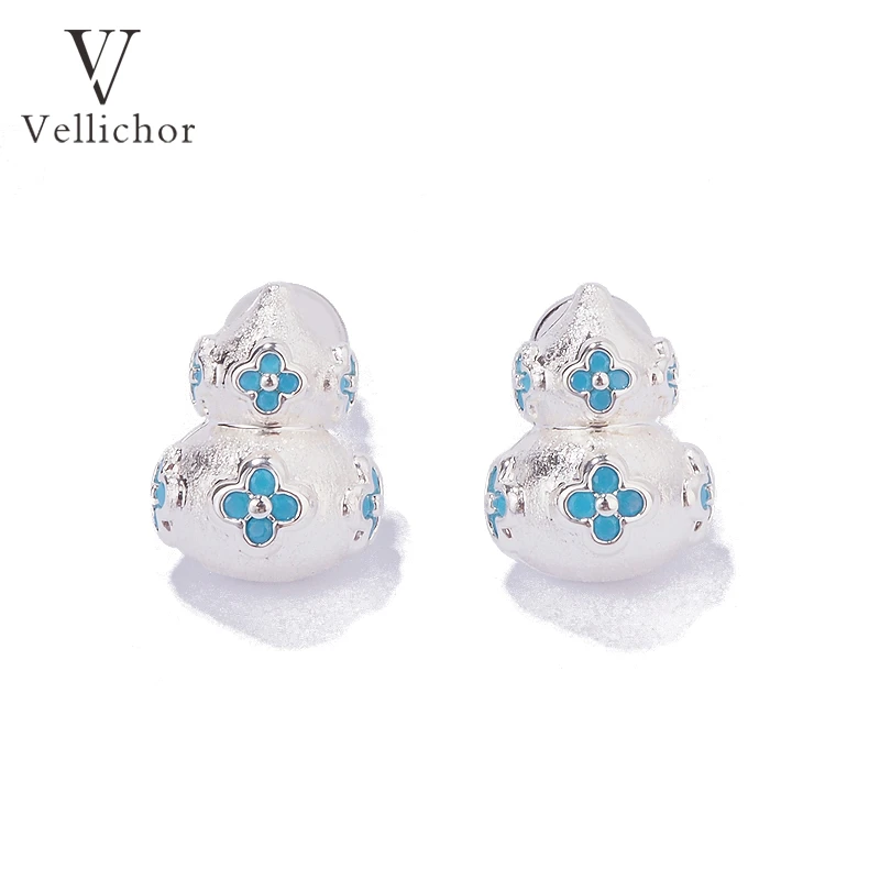 铜合金耳饰 原创设计国风精致蓝色四叶草葫芦耳钉女轻奢耳环耳饰