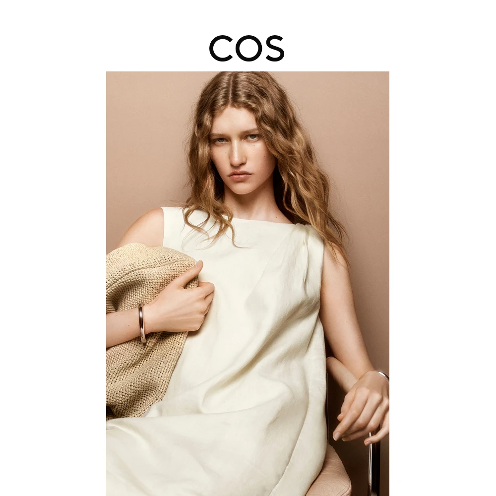 COS女装 标准版型纽结细节亚麻迷你连衣裙2025夏季新品1282678002