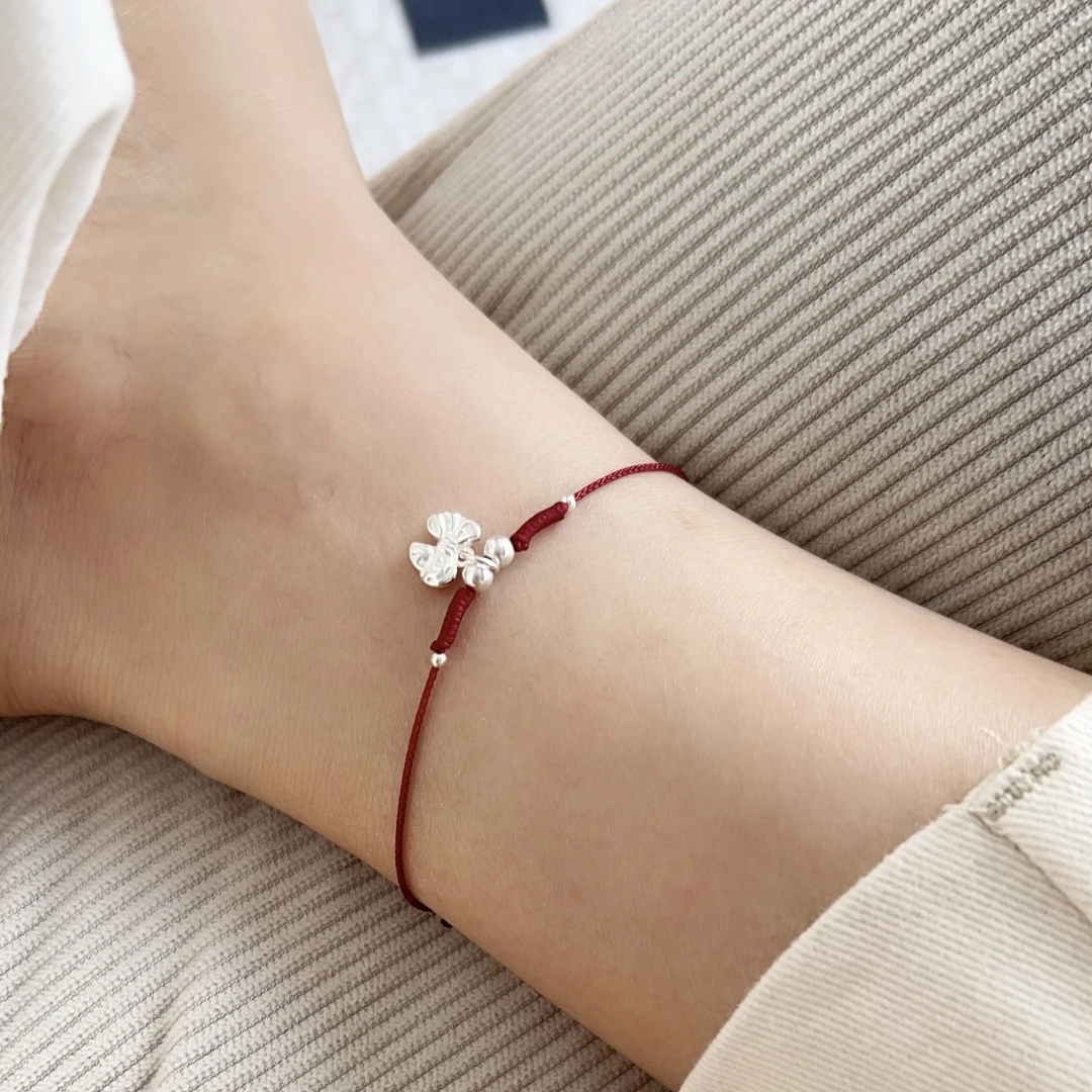 925银脚链 韩ins百搭气质简约 蝴蝶结红绳脚链