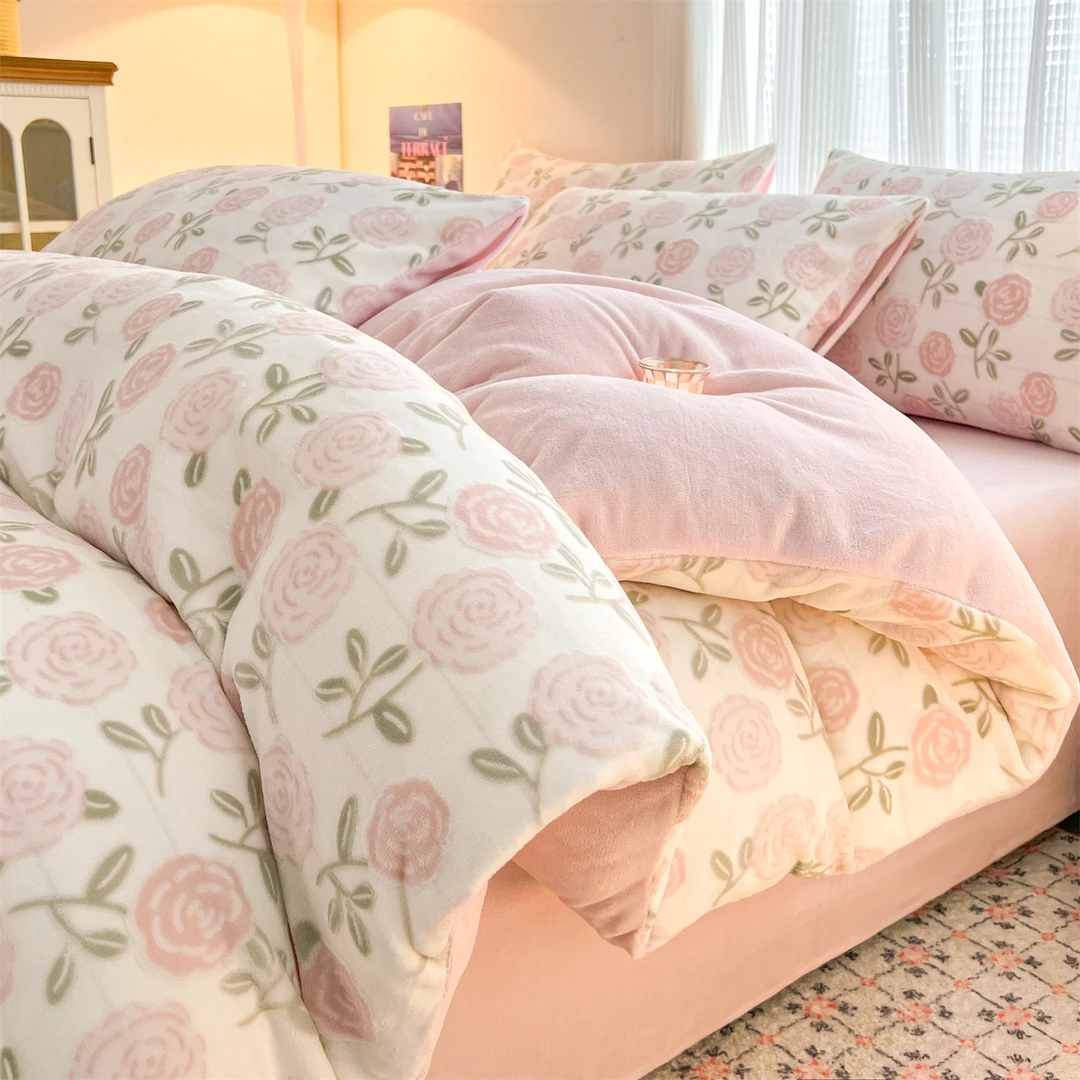 冬季牛奶绒四件套加厚保暖法兰珊瑚绒床单被套宿舍单人床品三件套