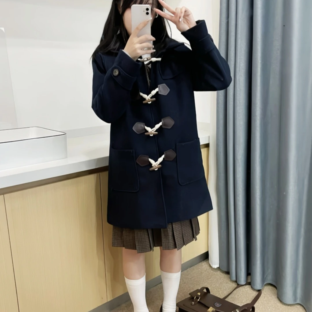 东临社JK制服原创正版格裙套装秋冬保暖牛角扣大衣校供学院风外套