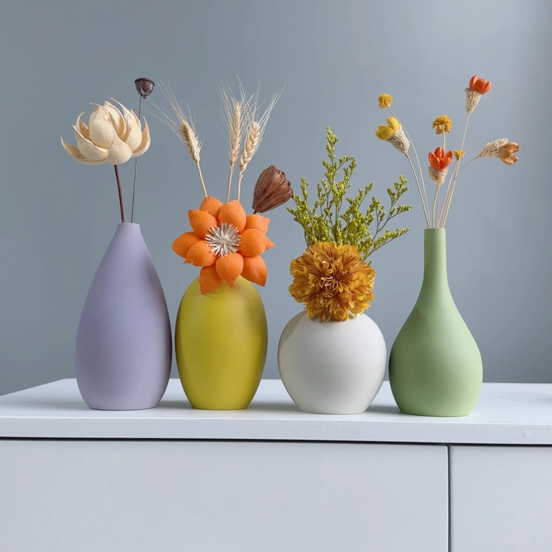 摆件陶瓷小花瓶摆件含花总高约20-30cm