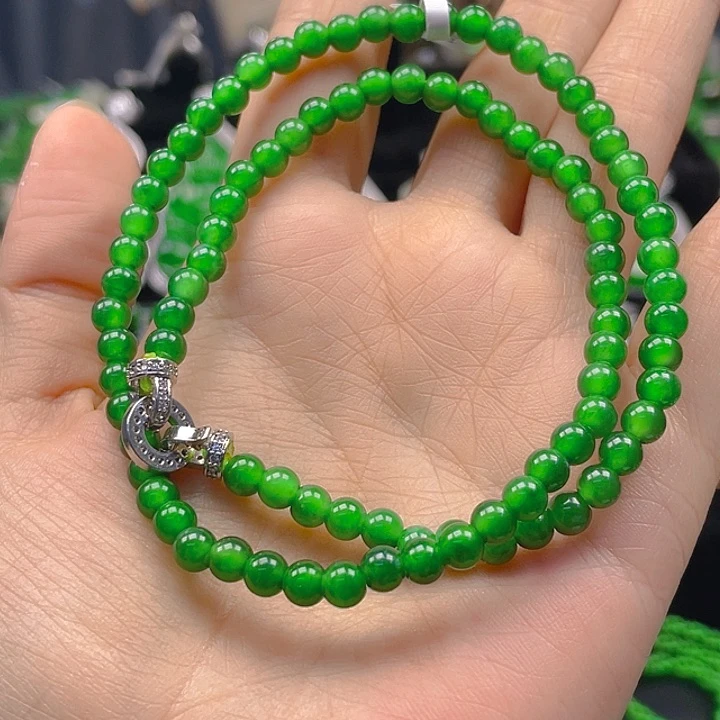 翡翠未镶嵌颈饰y**o天然A货翡翠阳绿锁骨链5