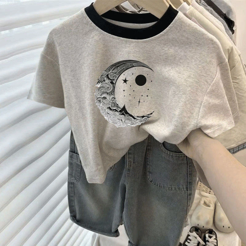 100%纯棉T恤春秋男女童宽松短袖韩版宝宝卡通小童儿童打底上衣潮t