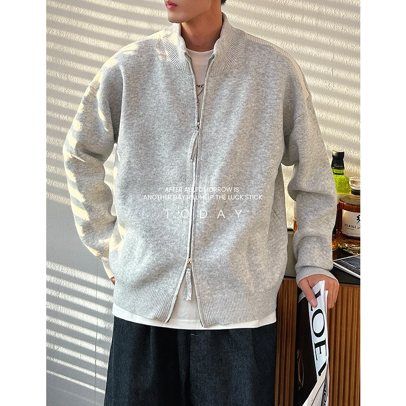 轻奢百搭时尚潮流风设计针织外套秋季个性宽松舒适男士开衫毛衣潮