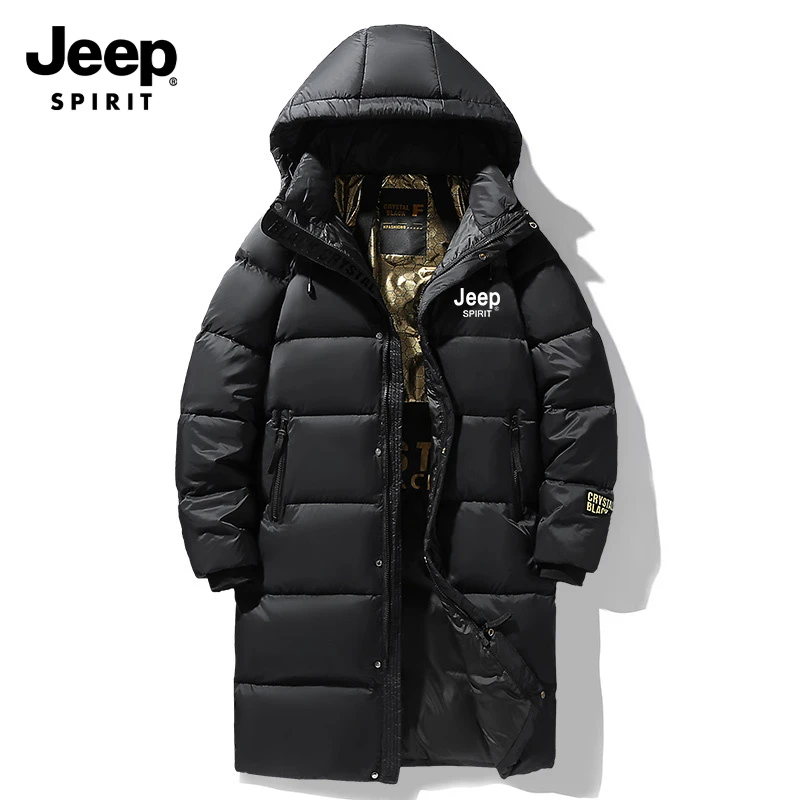 JEEP SPIRIT吉普冬季爆款黑金羽绒服男女长款白鸭绒百搭连帽外套