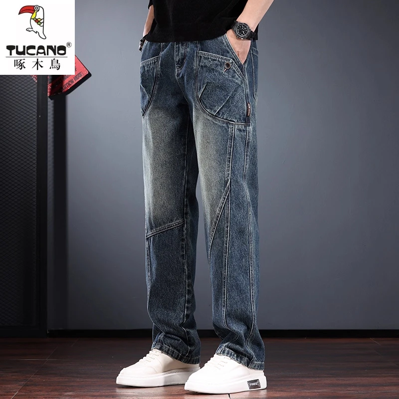 工装牛仔裤男加绒2025年秋冬新款美式复古水洗丹宁宽松直筒长裤潮