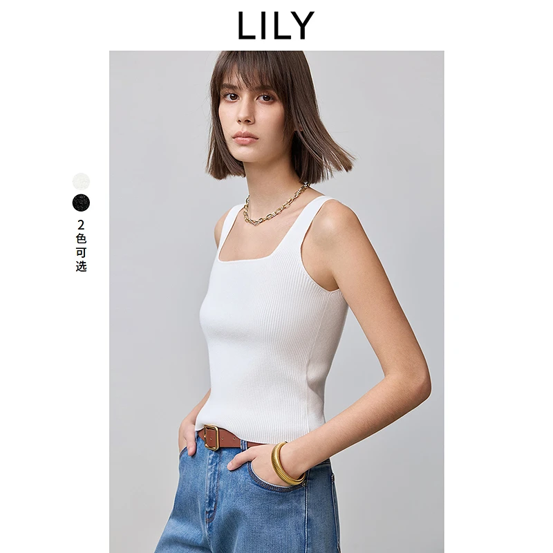 LILY2025春新款简约基础款方领针织吊带背心内搭打底125129TK933