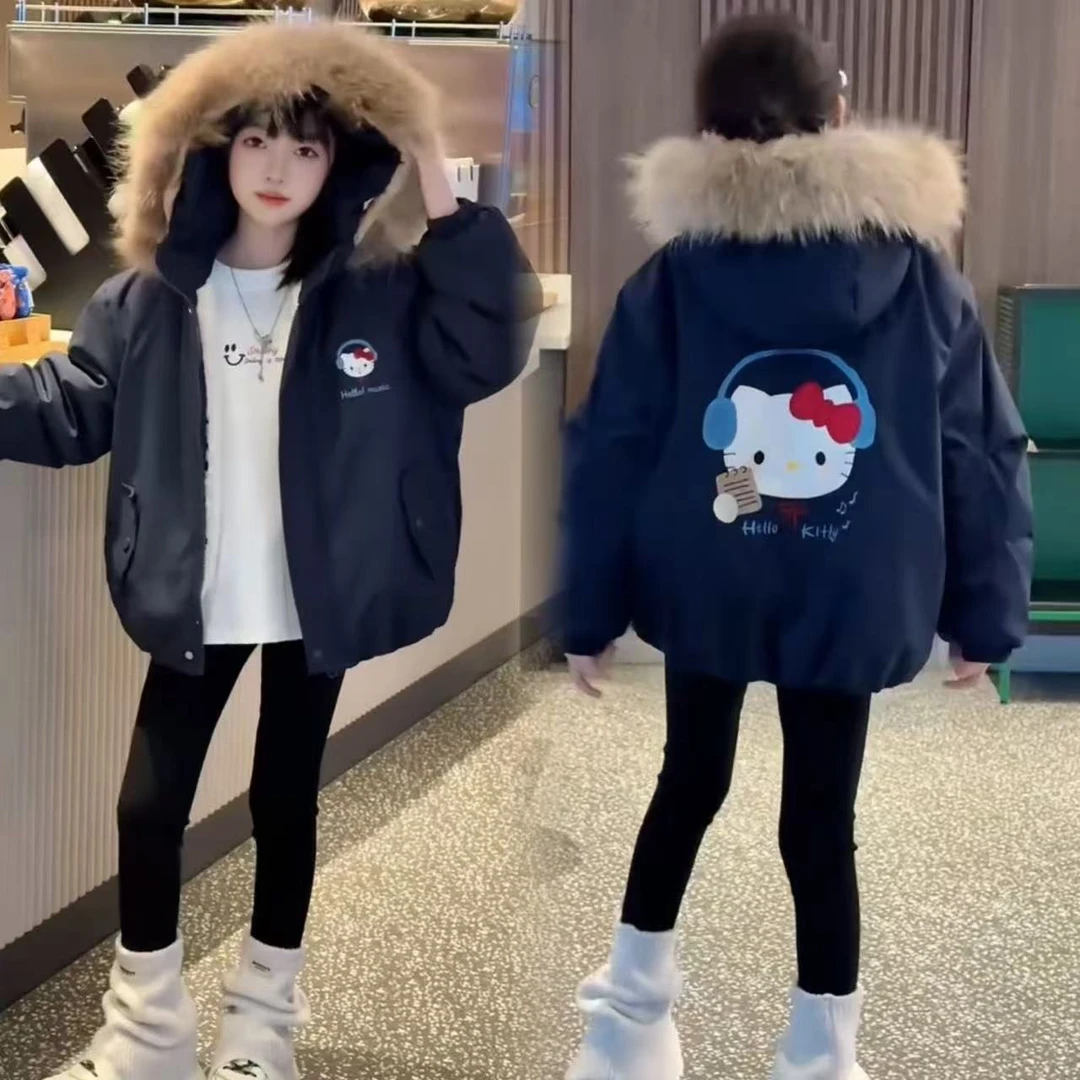 秋冬加绒加厚卡通小猫猫灵保暖女童中大童夹克韩版派克服外套