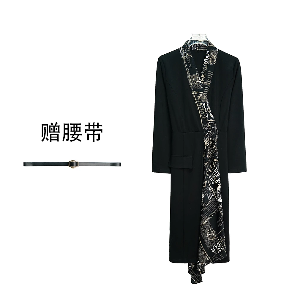 X24208【上新】高级感轻奢丝巾垂感气质洋气秋冬连衣裙3Q(送腰带)