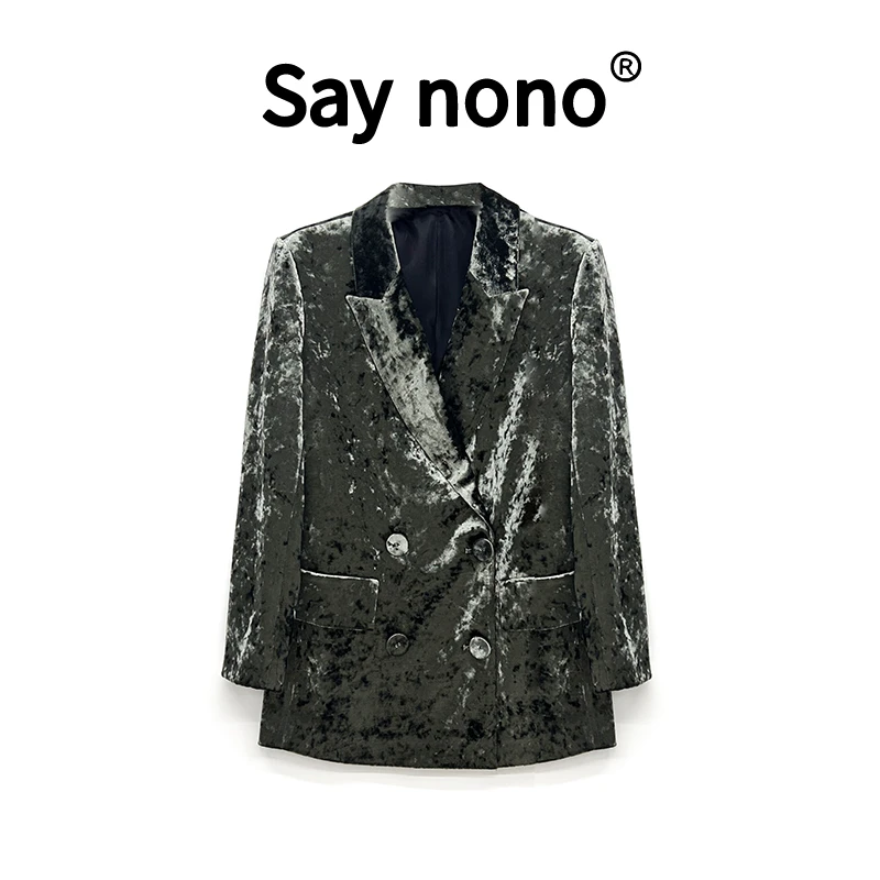 懒猫nono│Saynono 早春时尚百搭丝绒气质西装外套女 S24018