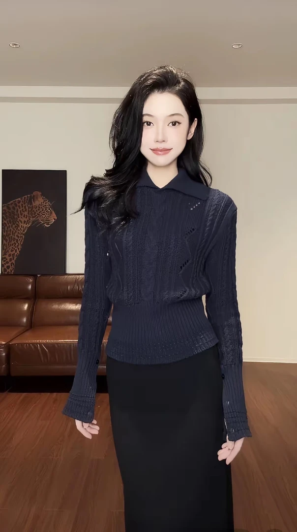 YSA89201 翻领麻花下摆收腰显瘦百搭针织上衣毛衣女 YSA89202