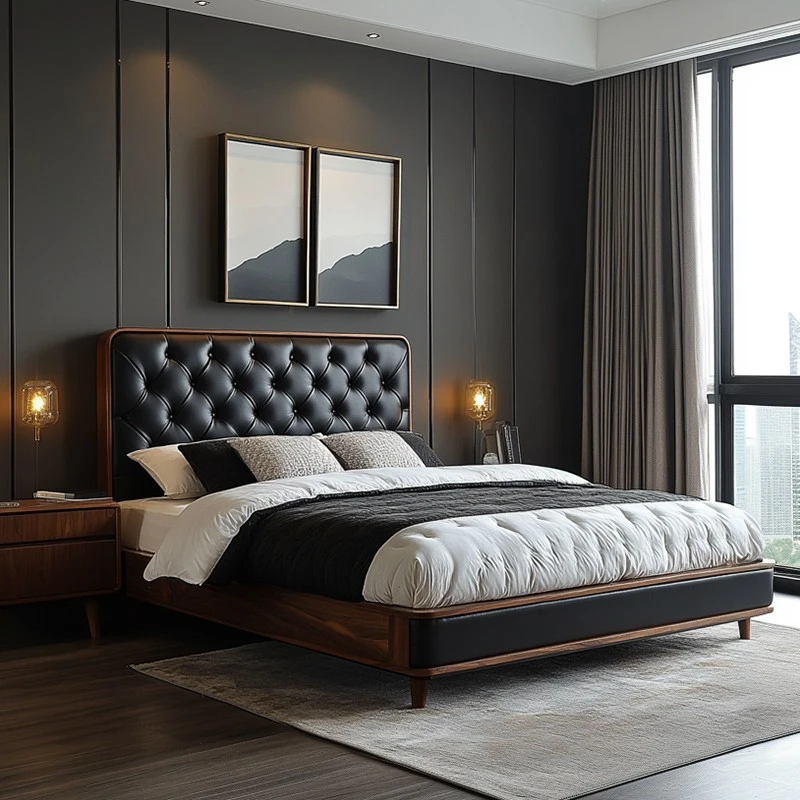 新中式实木床1米8床北美黑胡桃木双人床现代家用主卧床2025年新款
