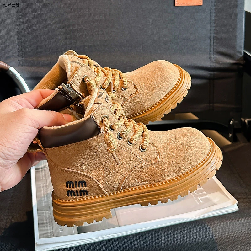 儿童加绒保暖马丁靴2025冬季新款男童女童软底英伦风潮款防滑皮靴