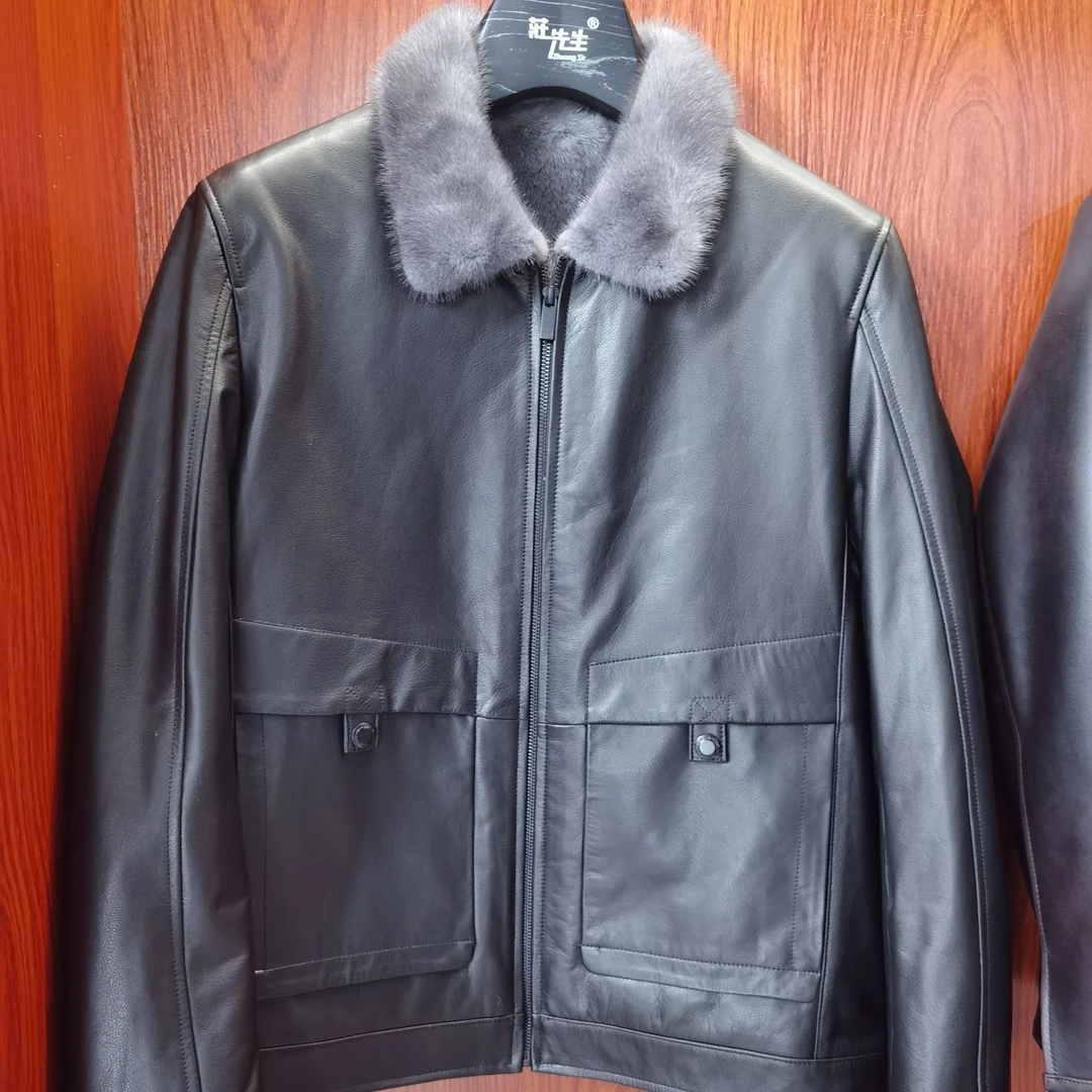 断码捡漏铁灰水貂头层牛皮夹克21108