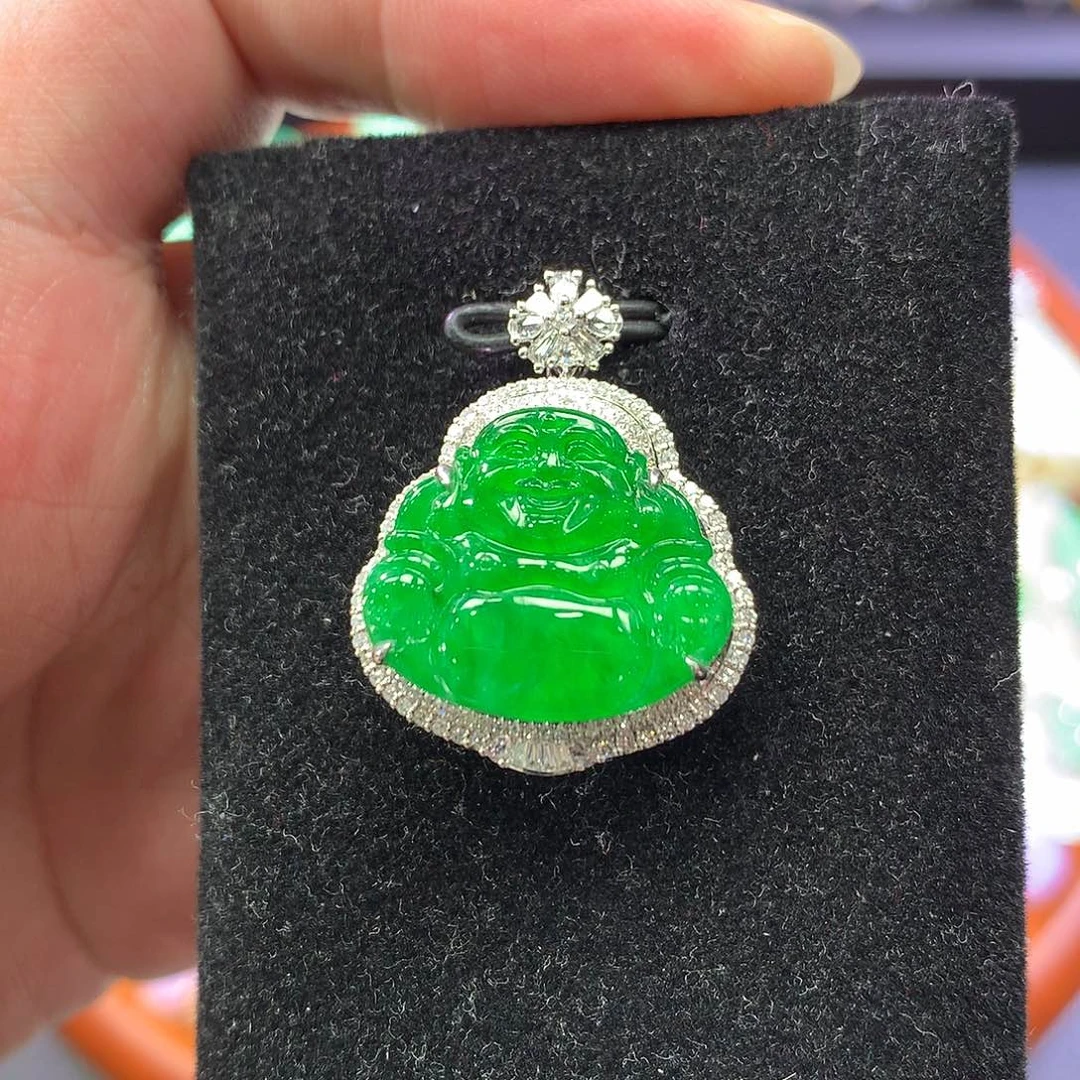 翡翠18K金镶嵌吊坠(不含链)