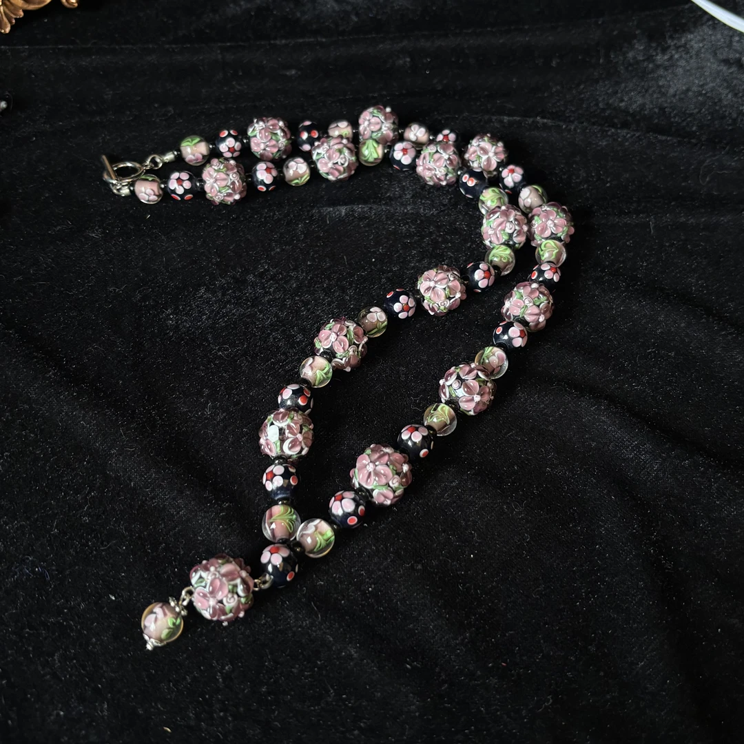 合金项链 XB304 紫色繁花蛋糕满串绳编琉璃项链