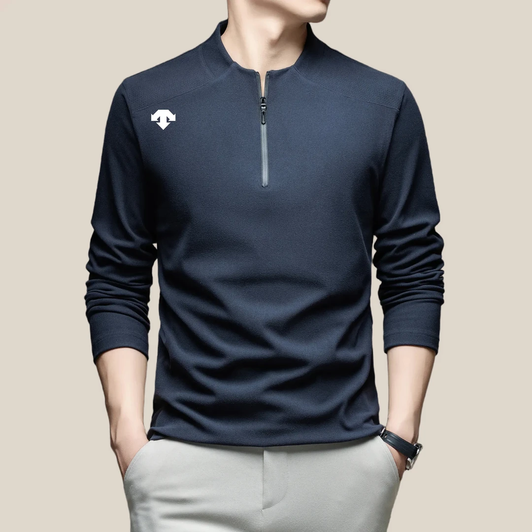 【商场同款】迪桑猫爪绒秋季长袖男T恤纯色运动百搭拉链立领polo衫