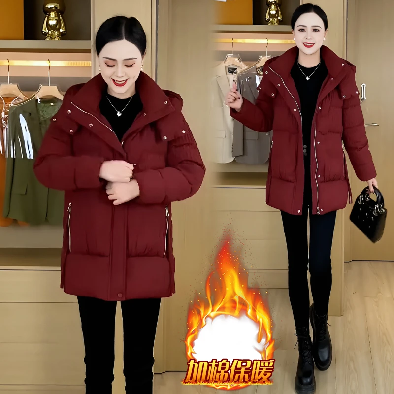 中长款连帽棉服女2025年冬季新款加厚宽松洋气减龄棉衣外套潮