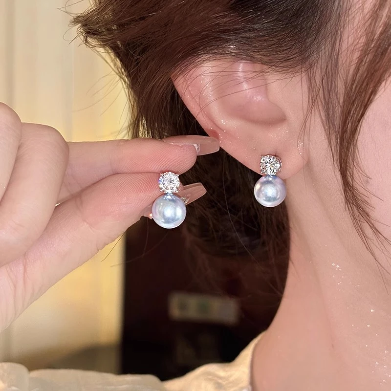 几何圆形蓝色仿珍珠耳环女小众设计耳钉新款爆款高级感耳饰品3335