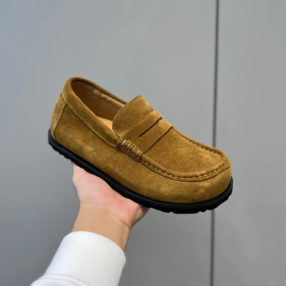 轻奢真牛皮翻毛皮百搭时尚豆豆鞋乐福鞋男士潮流春秋一脚蹬休闲鞋