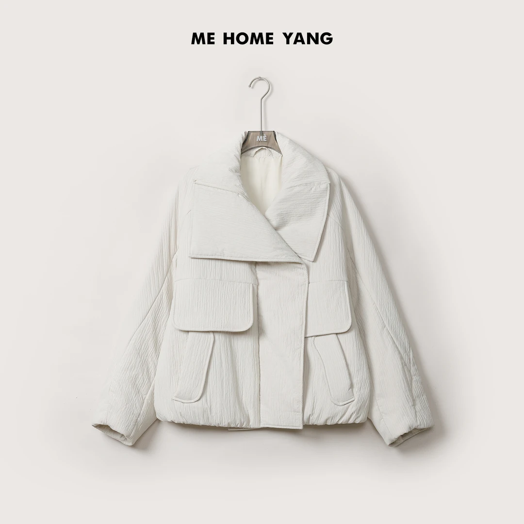ME【风琴褶外套】绵羊毛填充褶皱肌理抗风白色时尚百搭棉服MEQA5510