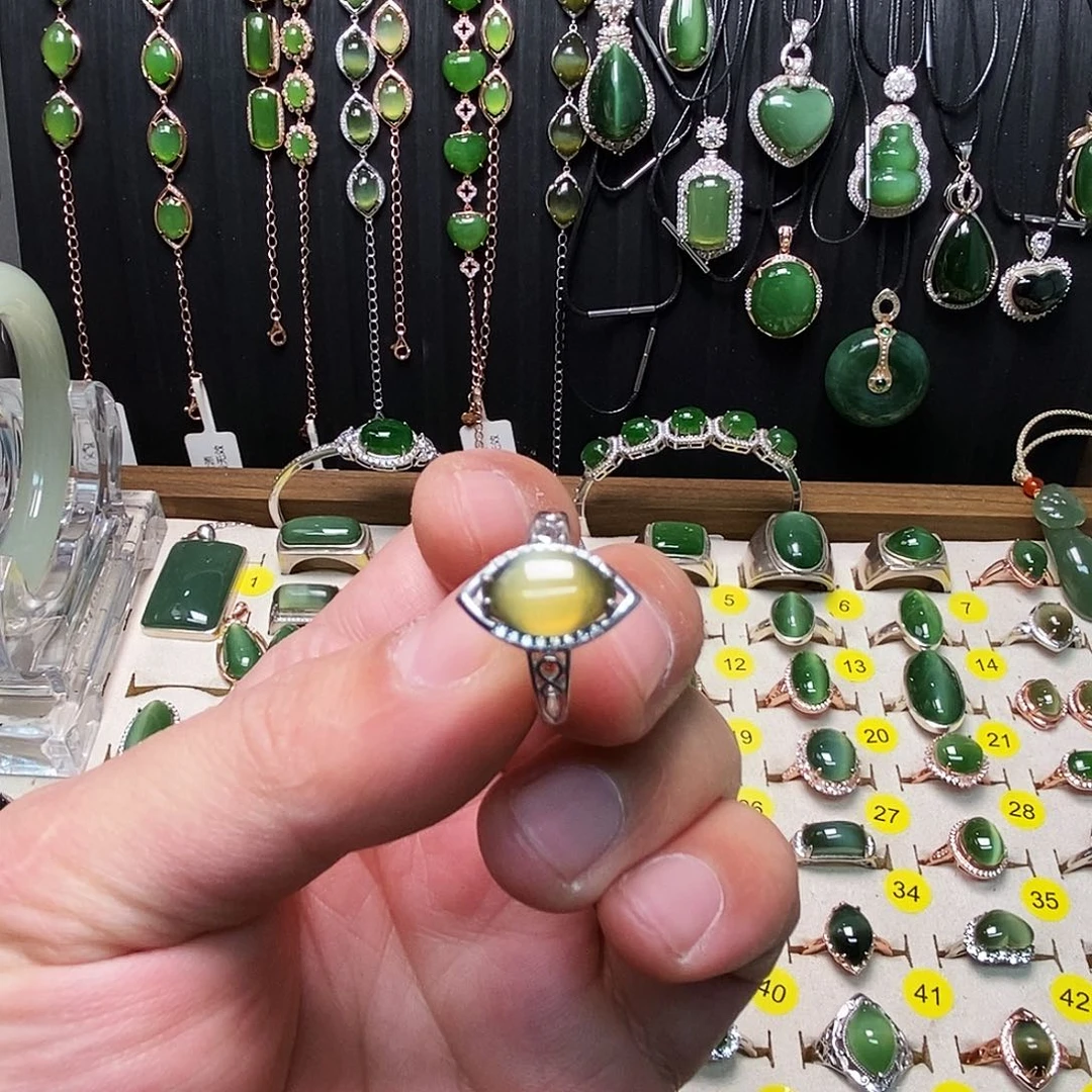 和田玉（碧玉）银S925镶嵌戒指