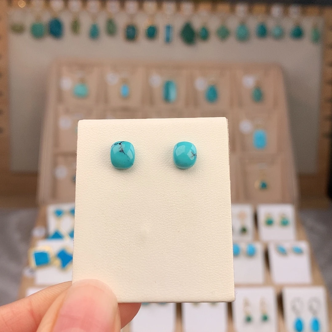 绿松石银S925镶嵌耳饰