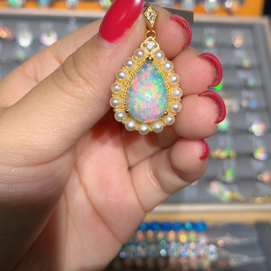 银S925镶嵌欧泊欧泊吊坠l