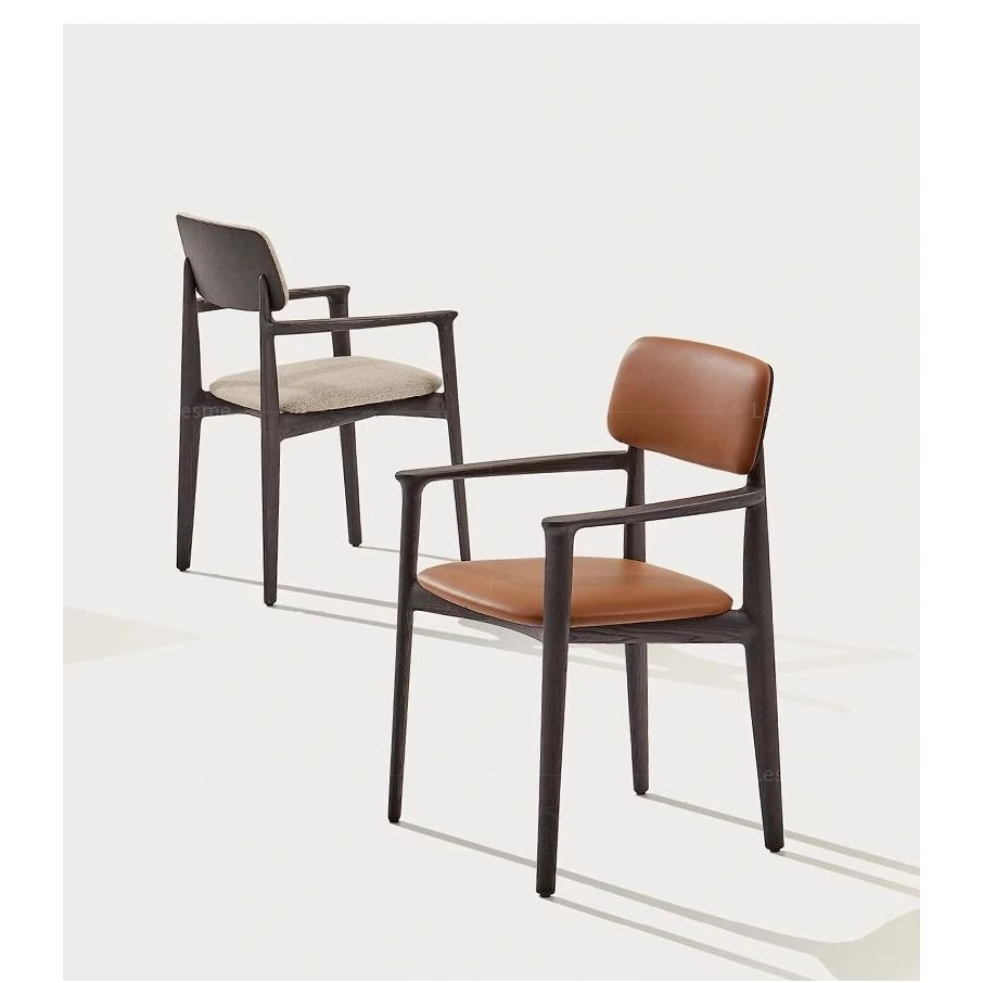 现代简约轻奢实木餐椅北欧家用意式极简扶手靠背椅白蜡木咖啡桌椅