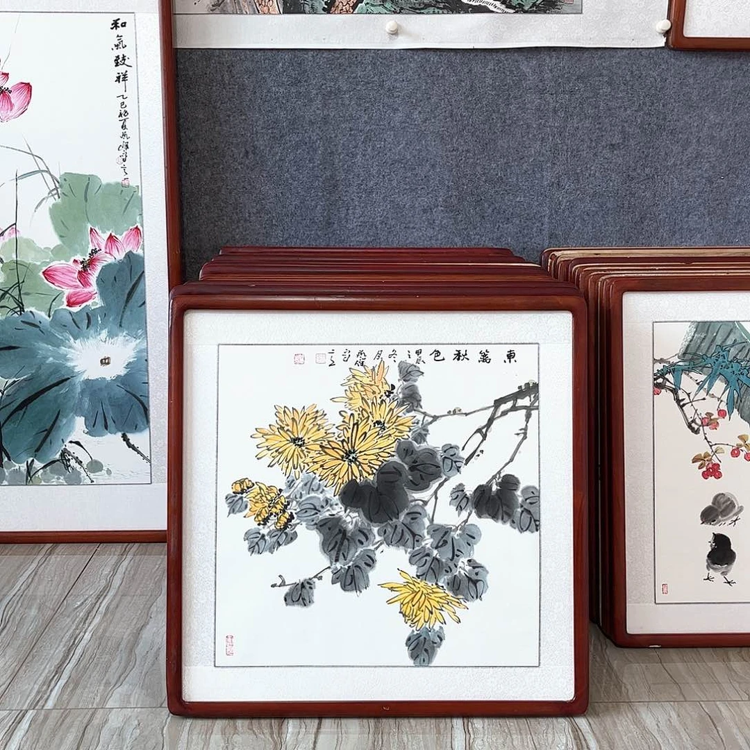 国画书画作品带框63×63厘米