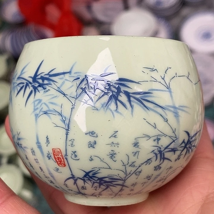 摆件陶绿稀土竹子禅定杯