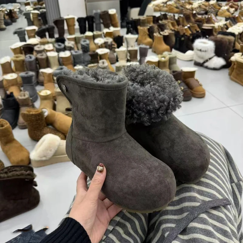 时尚两穿棉鞋女冬加绒内增高大头短靴2025年新款磨砂皮保暖雪地靴