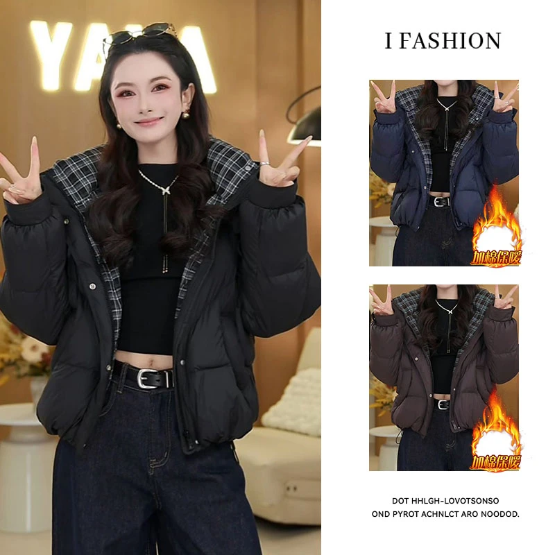 加厚时尚百搭设计感连帽棉服女士2025年冬季新款宽松显瘦保暖外套