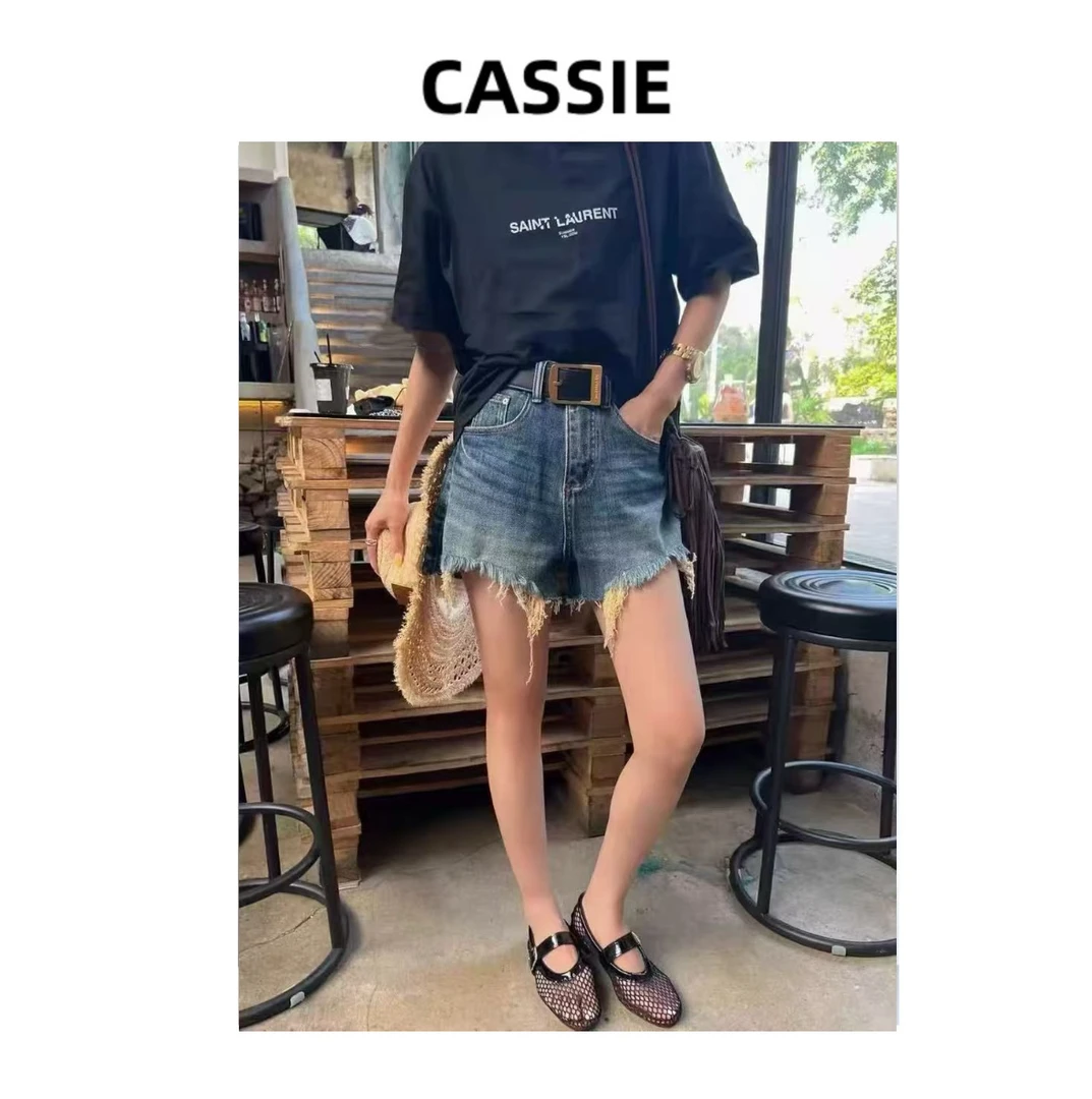 CASSIE夏季丹宁INS风破洞宽松设计感短裤