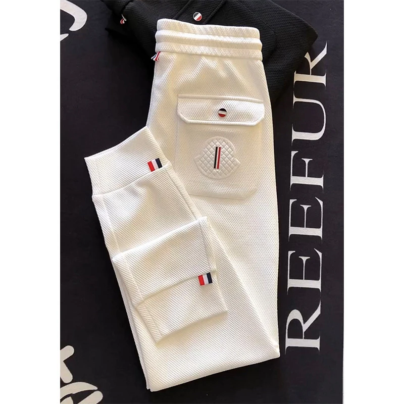 2025秋冬男款休闲九分裤子高级感华夫格束脚潮流小脚松紧拉绳卫裤