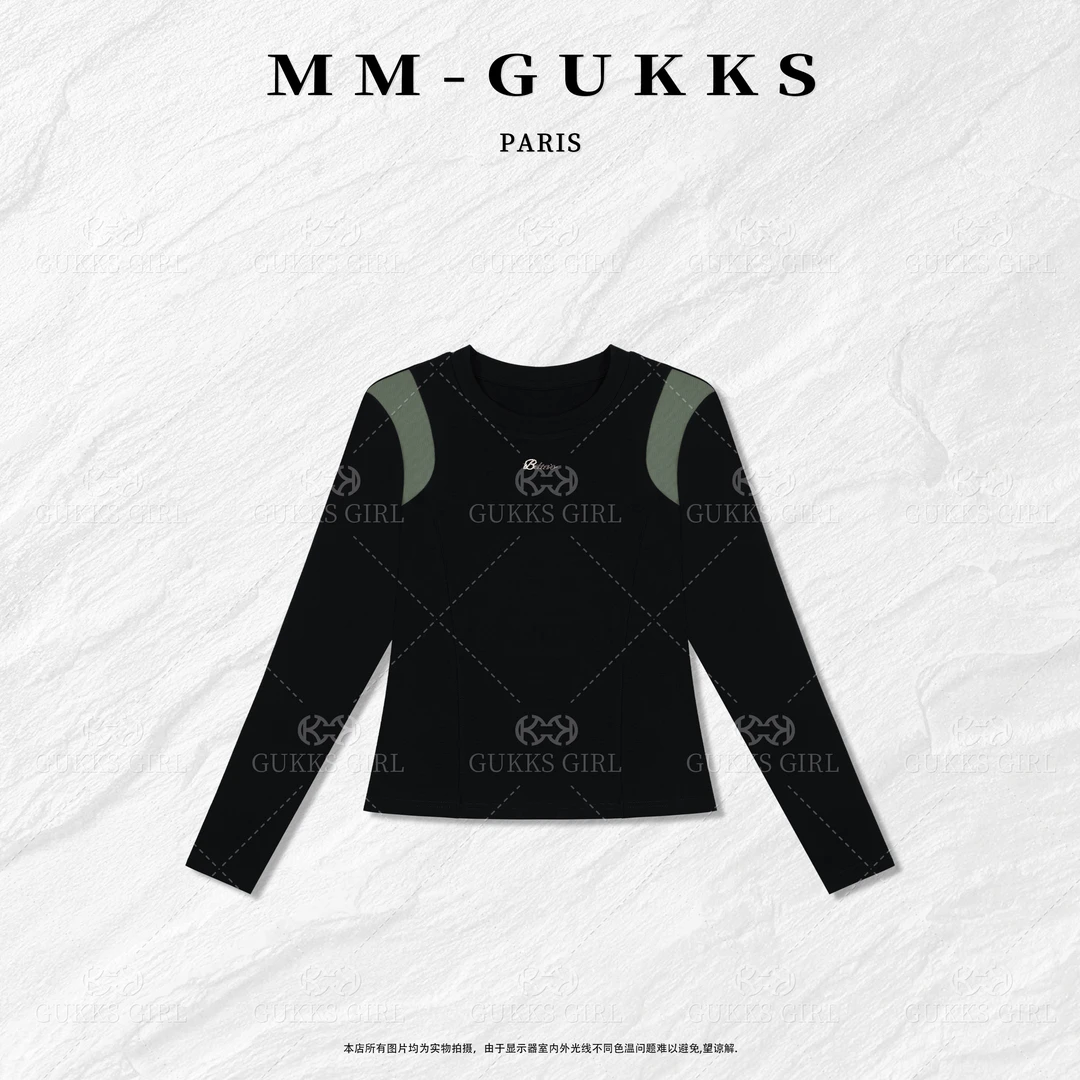 明明GUKKS『自由旁白』新款洋气独特拼接修身修身T恤上衣T2716