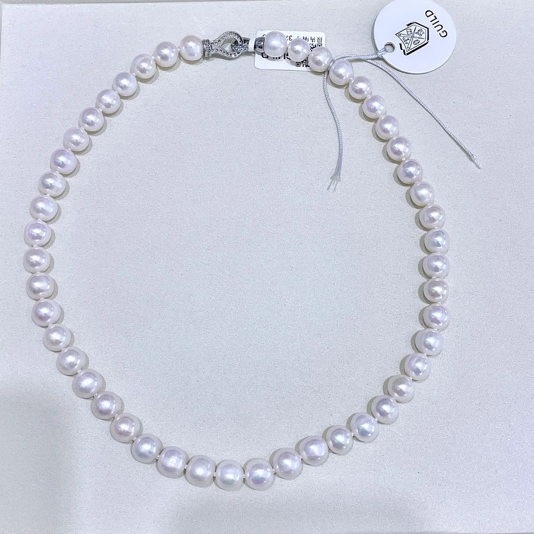 淡水珍珠 无核白珠高品满珠项链带吉尔德大证 8-10MM P969