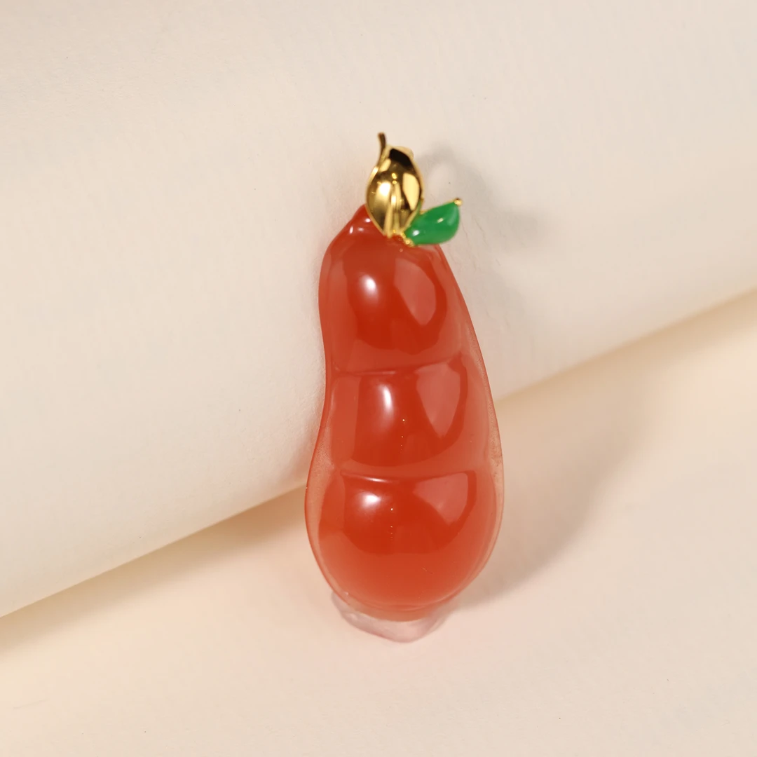 【三生愿】原创国风新中式定制珠宝18k金镶嵌南红福豆吊坠