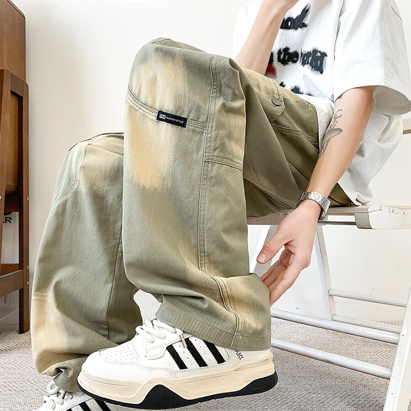 开春新款阔腿工装裤春夏季新款透气直筒长裤高街潮流情侣款休闲裤