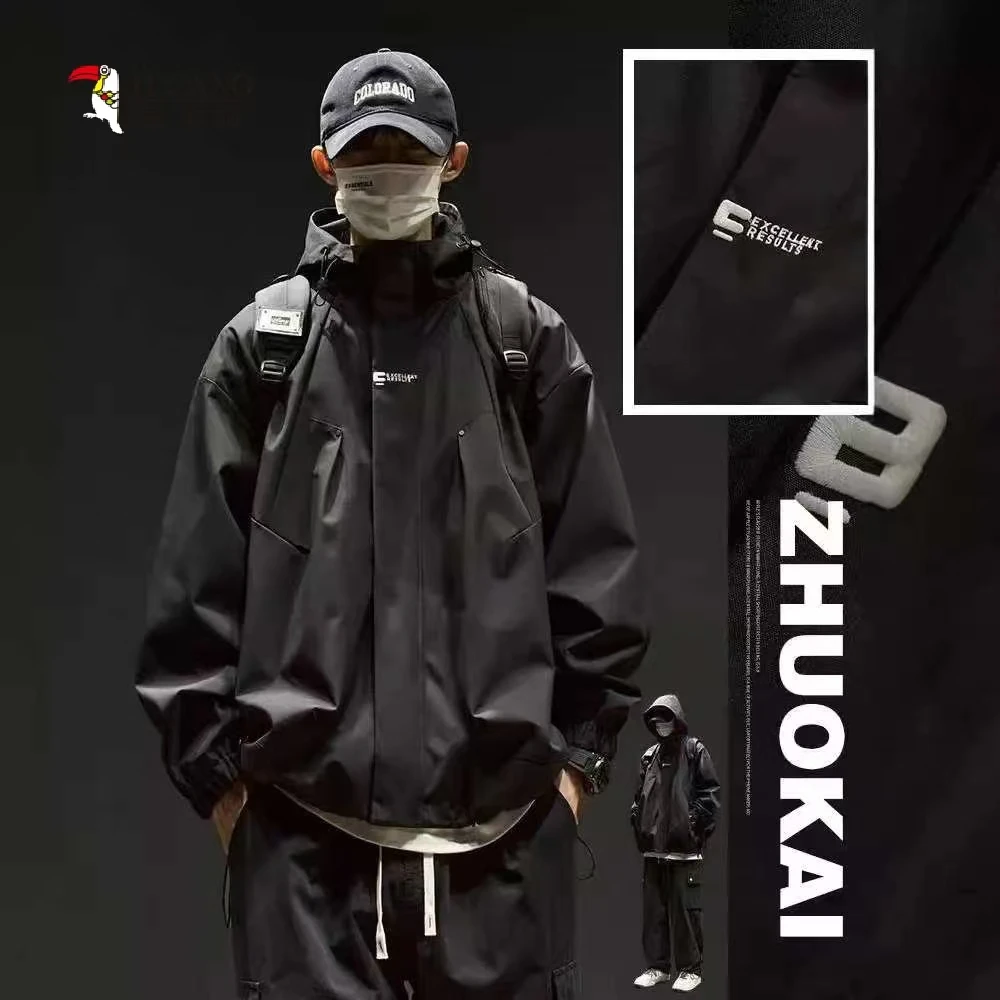 啄木鸟冲锋衣男宽松秋冬户外登山潮流防风防水夹克外套