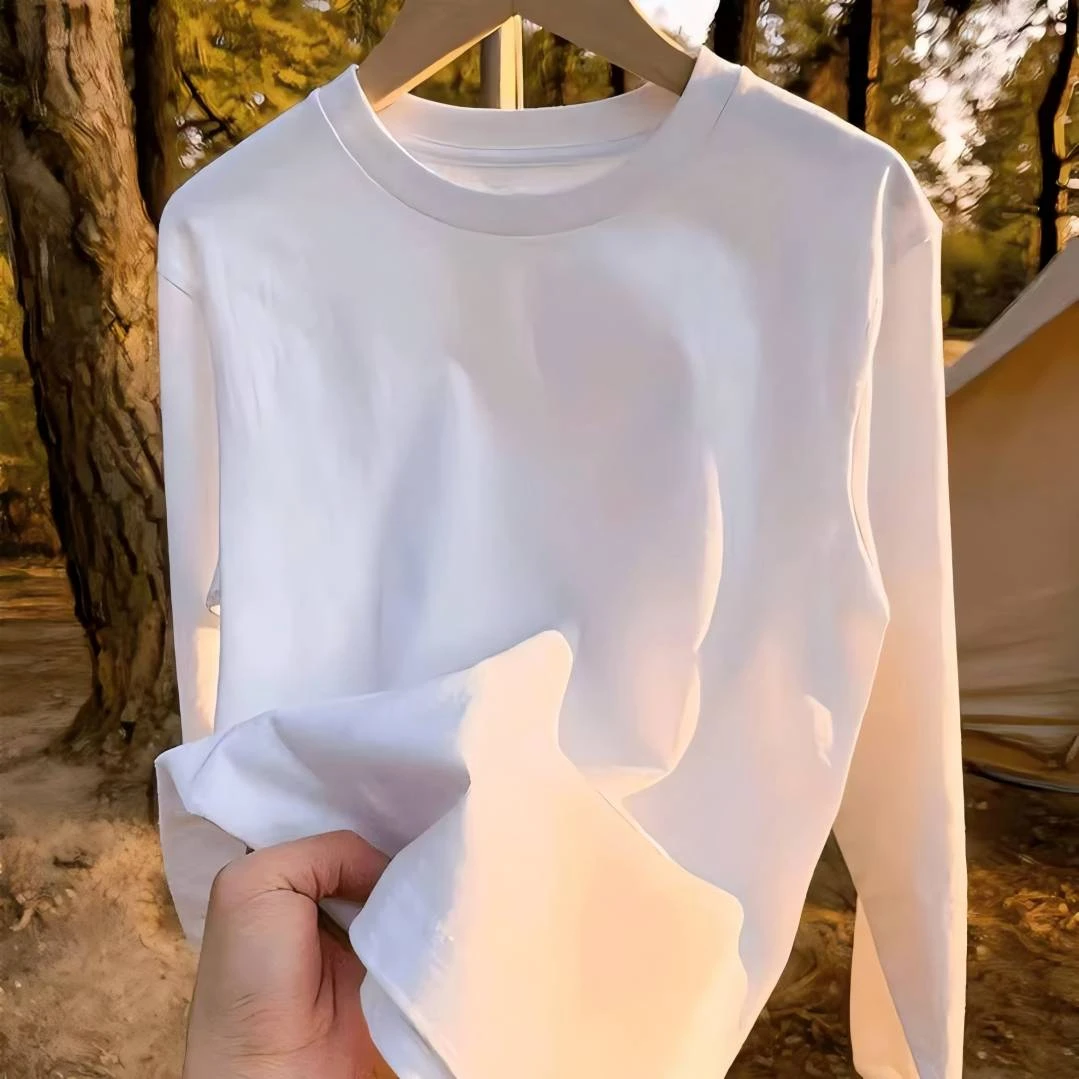 纯棉长袖T恤秋衣男士春秋季休闲圆领长T宽松透气百搭薄款打底衫