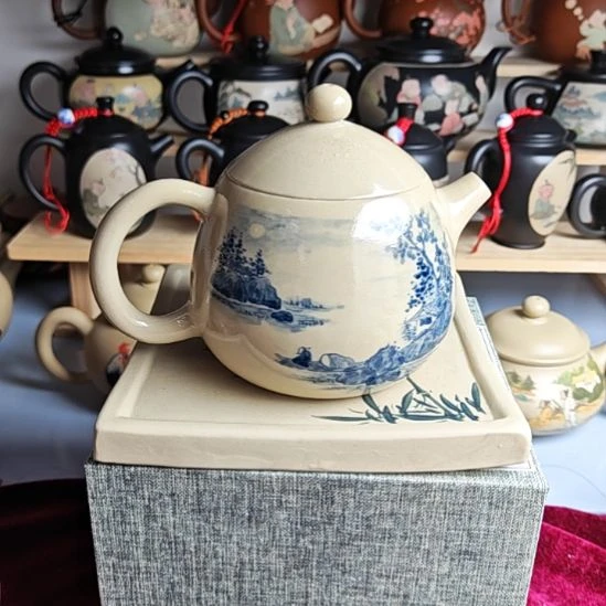 建水紫陶青花微瑕11号240cc