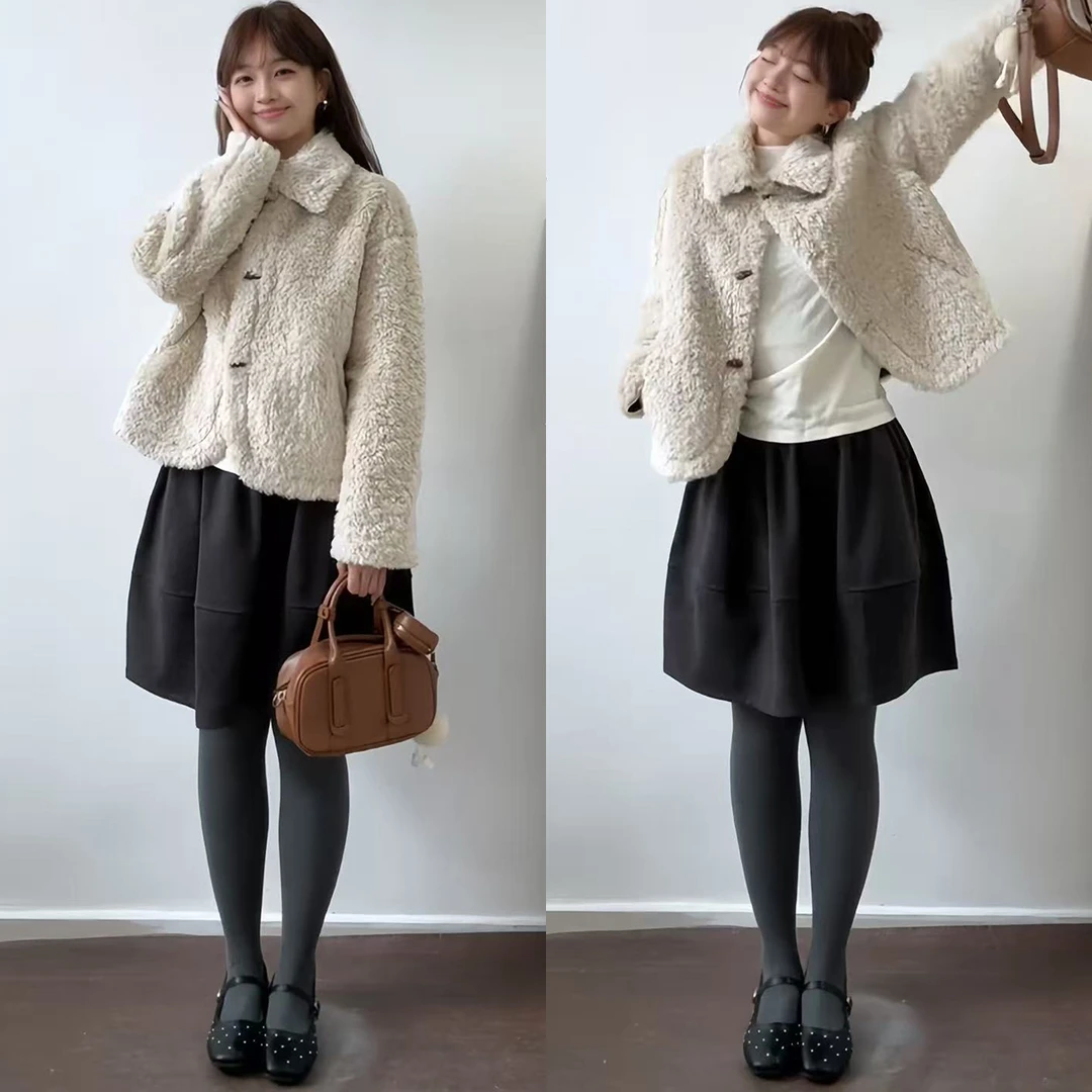 灰色毛呢半身裙女秋冬2025新款高腰显瘦伞裙中长a字小个子花苞裙