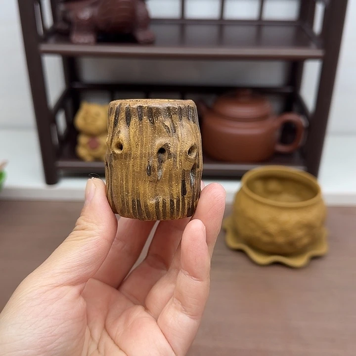 茶案段泥镂空树桩盖置